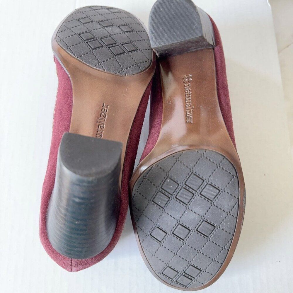 Womens Loafer Shoes Burgundy Suede Pumps Brown Strap Buckle Sz 7 7M - Picture 13 of 13
